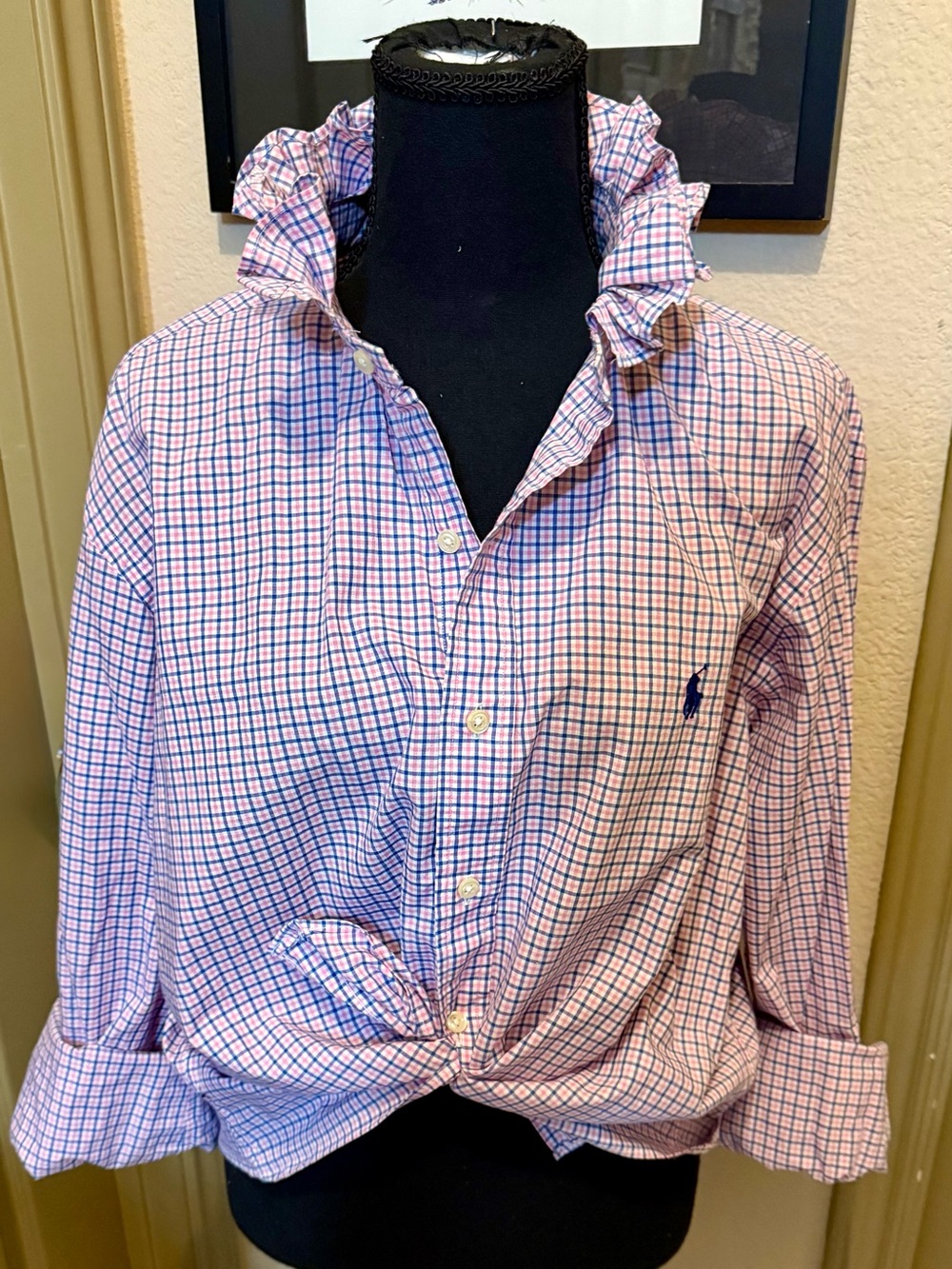 Upcycled Polo by Ralph Lauren Pink & Blue Windowpane Button-Down Shirt